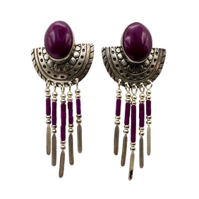 Vintage TK Emerson Sugilite Fringe Sterling Earrings 7.5g