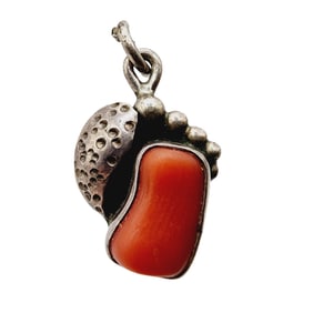 Vintage Hand Signed 'Silverheels?' Navajo Sterling Coral Pendant 2.2g