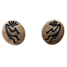 Vintage Elgene Sehongva Hopi Sterling Kokopelli Overlay Earrings 3.9g