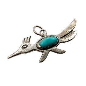 Vintage Bell Trading Post Sterling Turquoise Roadrunner Pendant 1.3g