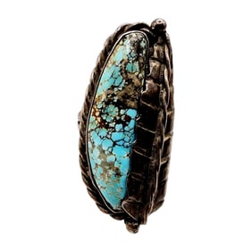 Vintage Navajo Sterling Turquoise Feather Ring Sz 8.5 12g