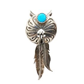 Navajo Sterling Turquoise Feather Dangle Slider Pendant 5.6g
