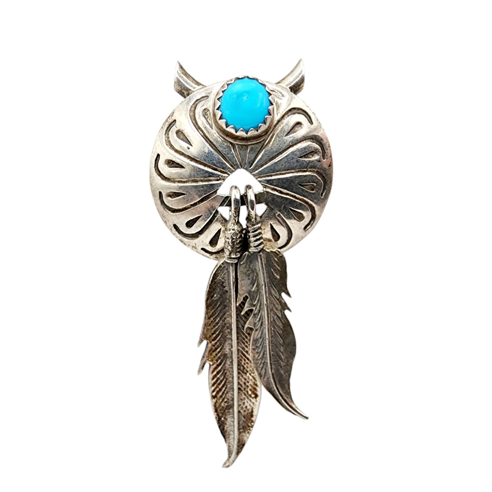 Navajo Sterling Turquoise Feather Dangle Slider Pendant 5.6g (1 of 5)