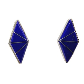 Signed 'BF' Navajo Lapis Lazuli Inlay Earrings 4.2g