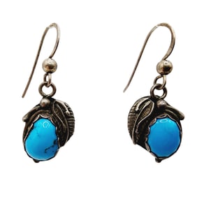 Navajo Sterling Turquoise Leaf Earrings 3g
