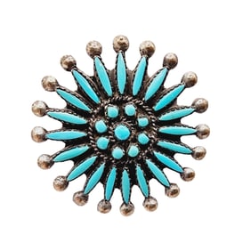 Zuni Sterling Petit Point Turquoise Cluster Pendant Brooch 5g