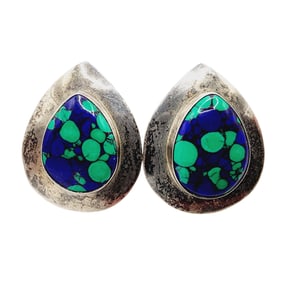 Navajo Sterling Azurite Large Earrings 9.2g