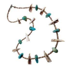 Vintage Santo Domino Turquoise Chunk Shell Heishe Necklace 39.7g