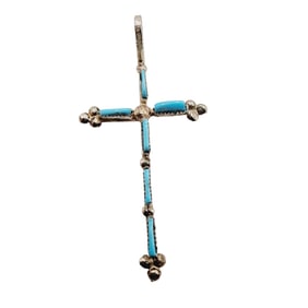 Zuni Sterling Needlepoint Turquoise Cross Pendant 1.3g