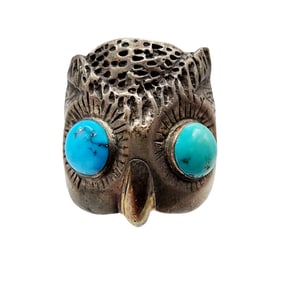 Vintage Navajo Sterling Owl Turquoise Mens Ring Sz 13 11.5g