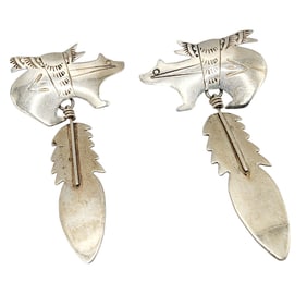 Navajo Animal Feather Dangle Sterling Earrings 5.8g