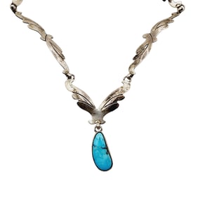 Beautiful Mike Platero Navajo Sterling Turquoise Necklace 13.8g