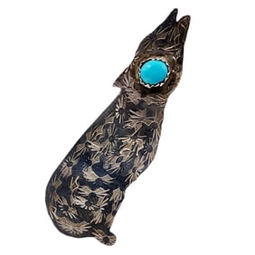 J. Poncho Navajo Sterling Turquoise Howling Wolf Tie Tack Pin 5.1g