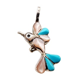 Zuni Sterling Hummingbird Inlay Pendant 1.5g