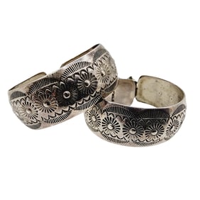 Navajo Sterling Hand Stamped Wide Hoop Earrings 13.4g