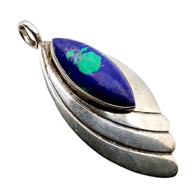 Signed 'S.J.' Navajo Sterling Azurite Pendant 4.8g