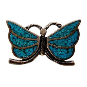 Navajo Sterling Crushed Turquoise Big Butterfly Ring Sz 6.5 7.9g