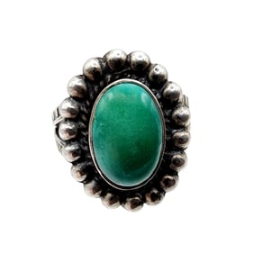 Vintage Navajo Sterling Hand Stamped Turquoise Ring Sz 8 6.1g