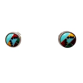 Zuni Sterling Multi Stone Inlay Stud Earrings .9g