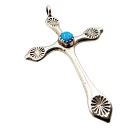 Vintage Navajo Sterling Turquoise Cross Pendant 3g