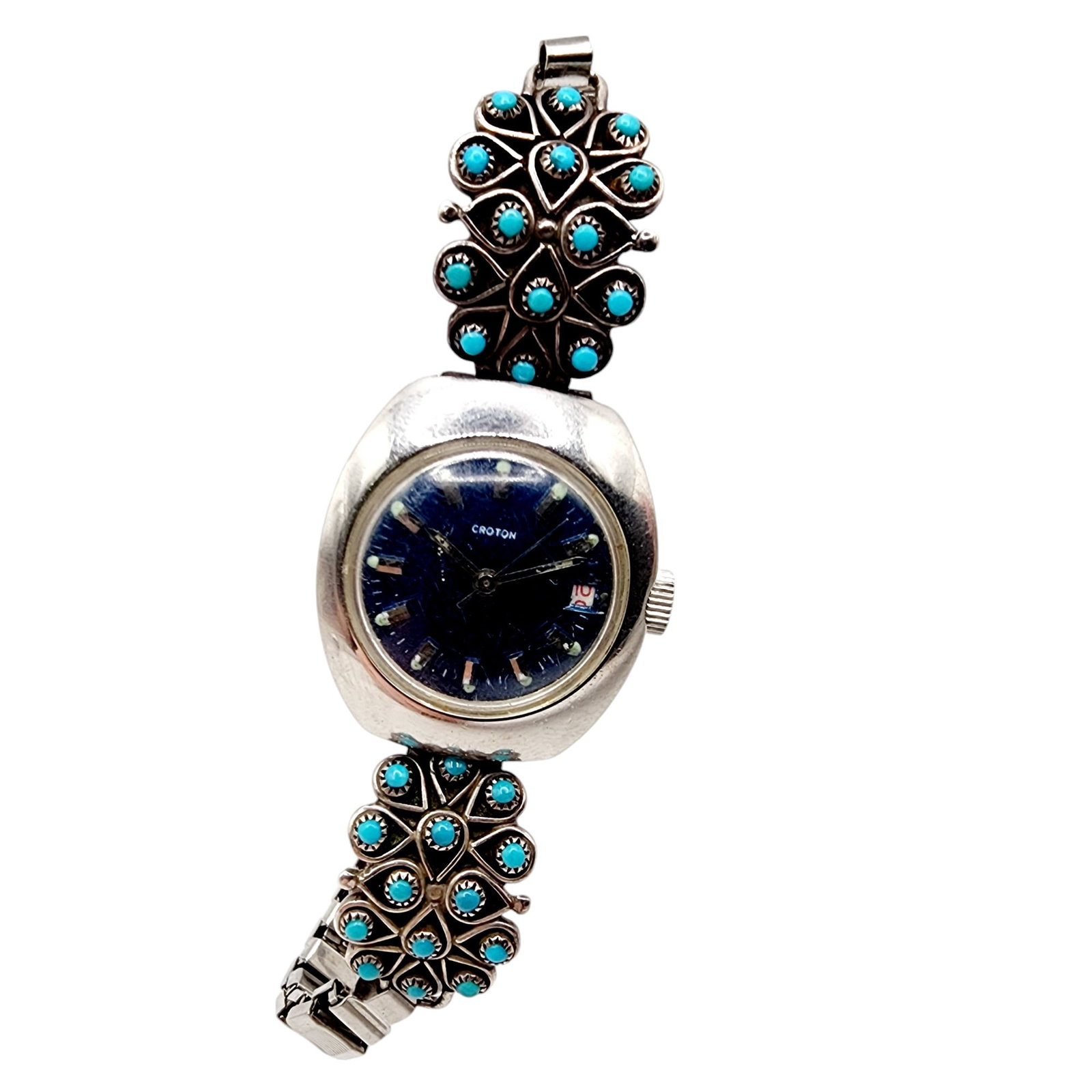 Zuni Sterling Turquoise Snake Eye Cluster Watch Tips 28.5g: Zuni Sterling Turquoise Snake Eye Cluster Watch Tips 28.5g watch needs battery