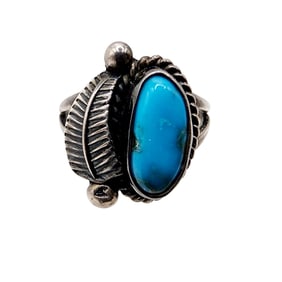 Navajo Sterling Turquoise Feather Ring Sz 5.25 2.8g