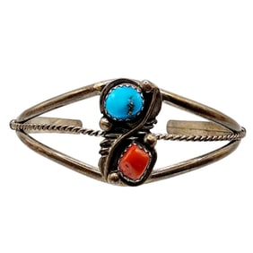 Richard Begay Navajo Sterling Coral Turquoise Cuff Bracelet 12.1g