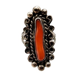 Vintage Navajo Sterling Coral Ring Sz 7.5 5.8g