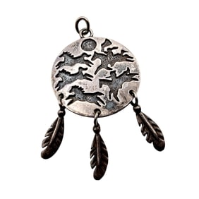Signed Hopi Vintage Sterling Overlay Horse Pendant 5.9g