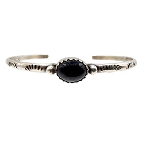 Navajo Sterling Stamped Onyx Cuff Bracelet 6.7g