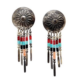 Quoc Trading Sterling Concho Microbead Tassel Earrings 5.3g