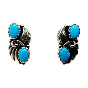 Wheeler Manufacturing Sterling Double Turquoise Feather Earrings 5.2g