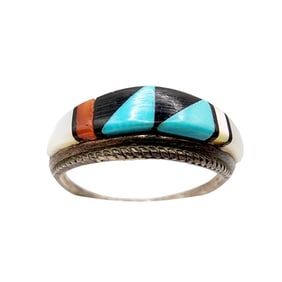 Robert And Bernice Leekya Zuni Inlay Ring Sz 7.5 2.4g