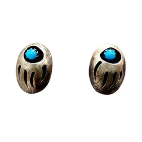Sterling Turquoise Bear Paw Earrings 1.7g