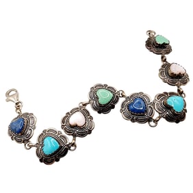 Quoc Trading Sterling Multi Stone Heart Bracelet 20g