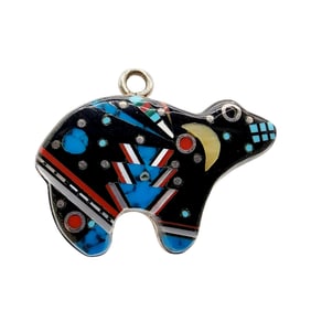 Sterling Night Sky Mosaic Inlay Bear Pendant 3.4g