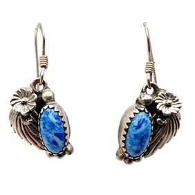 Navajo Sterling Denim Lapis Feather Earrings 4.4g