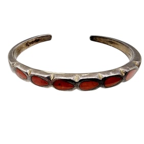 Navajo Sterling Coral Inlay Sm. Cuff Bracelet 13.4g