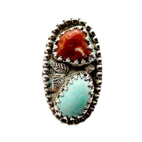 Vintage Navajo Sterling Coral Turquoise Ring Sz 8 7.9g