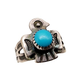 Bell Trading Post Vintage Sterling Turquoise Thunderbird Ring Sz 4 1.8g
