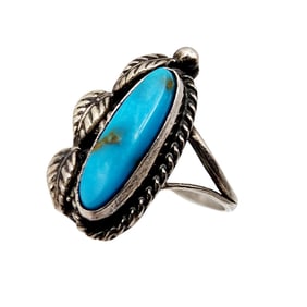 Navajo Sterling Turquoise Feather Ring Sz 5.25 2.1g