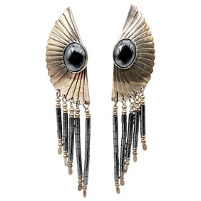TK Emerson Sterling Hematite Concho Fringe Earrings 11.9g