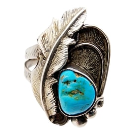 Signed RLC Navajo Vintage Sterling Turquoise Ring Sz 9.25 4.8g