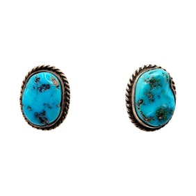 Signed 'C' Navajo Sterling Turquoise Chunk Earrings 4.7g