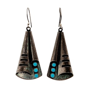 Vintage Navajo Sterling Tipi Turquoise Earrings 9.2g