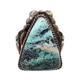 Navajo Sterling Stamped Turquoise? Cuff Bracelet 72.8g