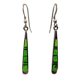 Zuni Signed? Sterling Gaspeite Inlay Earrings 4.7g