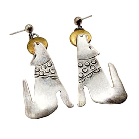Navajo Sterling Howling Wolf Earrings 4.9g