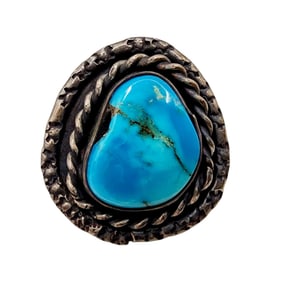 Navajo Sterling Turquoise Lasso Ring Sz 5.25 7.9g