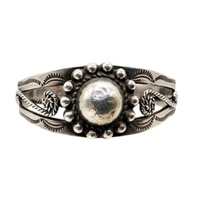 Fred Harvey Era Sterling Dome Stamped Cuff Bracelet 21g